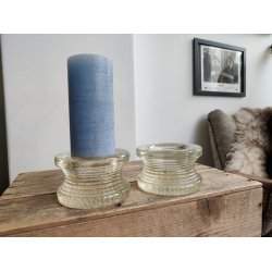 2 glas-lysestager til bloklys