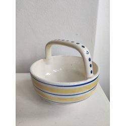 Gammel fajancesk�l med hank og prikker