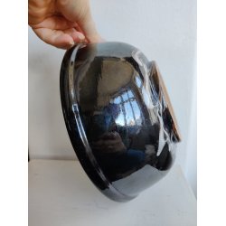 Sort hvid gammel keramiksk�l med swirly glasur