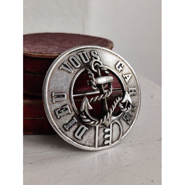 Antik fransk broche "Dieu vous garde" med anker