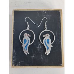 Vintage papeg�je �reringe i alpaca s�lv