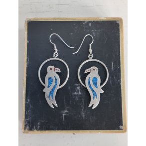 Vintage papeg�je �reringe i alpaca s�lv