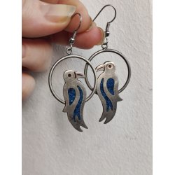 Vintage papeg�je �reringe i alpaca s�lv