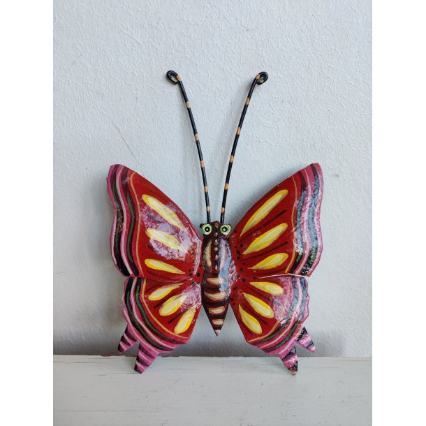 Stor sommerfugl i metal, h�ndmalet