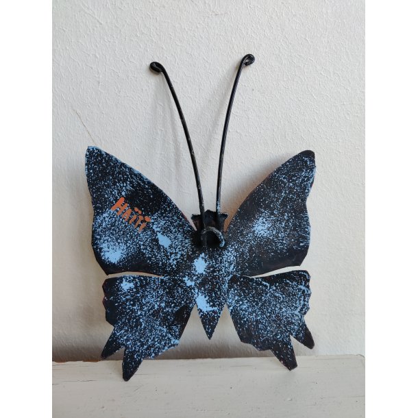 Stor sommerfugl i metal, h�ndmalet