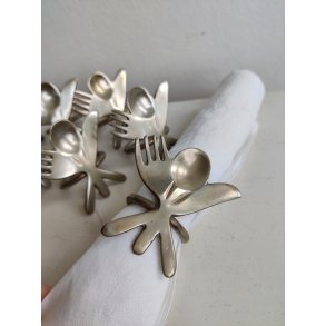 8 servietringe i metal med bestik, 1990'erne