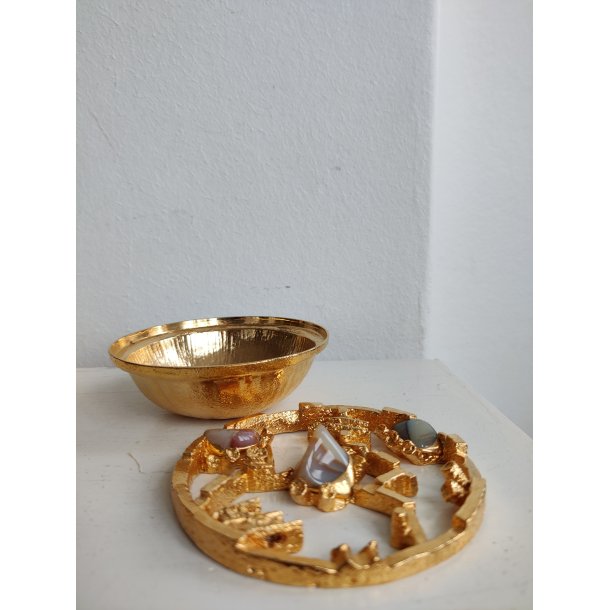 Modernistisk potpourrisk�l, 1960-1970, forgyldt med agat