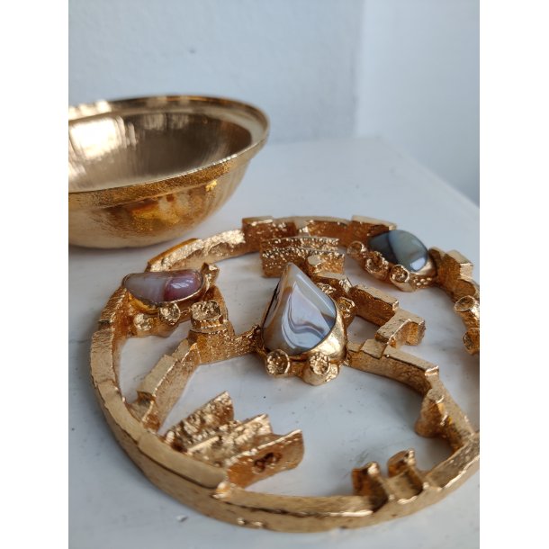 Modernistisk potpourrisk�l, 1960-1970, forgyldt med agat