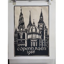 Org. linoleumstryk af K�benhavns t�rne, Copenhagen 1988