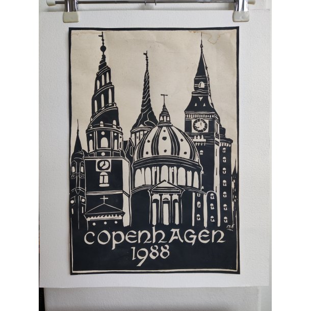 Org. linoleumstryk af K�benhavns t�rne, Copenhagen 1988