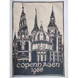 Org. linoleumstryk af K�benhavns t�rne, Copenhagen 1988