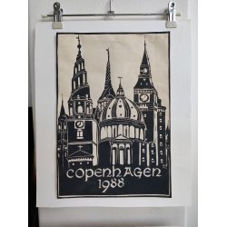 Org. linoleumstryk af K�benhavns t�rne, Copenhagen 1988
