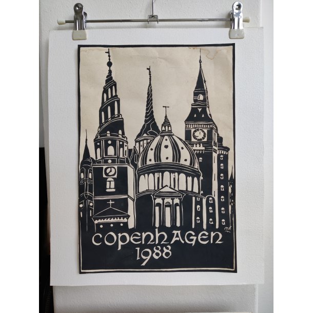 Org. linoleumstryk af K�benhavns t�rne, Copenhagen 1988