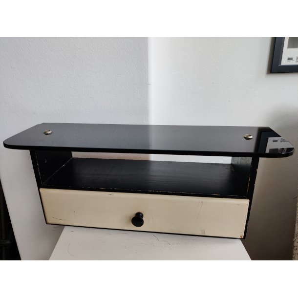 Sort glashylde med skuffe, 1950'erne