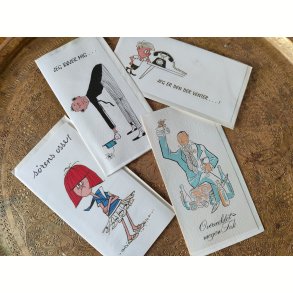 4 vintage postkort fra 1960'erne: Overv�ldet, Jeg b�jer mig m.fl