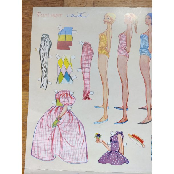 Christel teenager p�kl�dningsdukker, genoptryk p� k�mpe ark