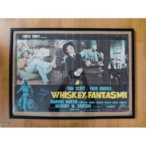 Italiensk vintage spaghettiwestern filmplakat: Whiskey &amp; Sp�gelser 1974
