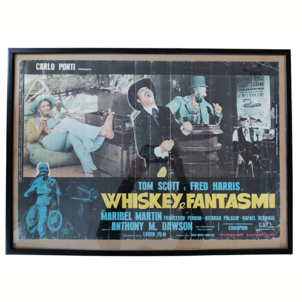 Italiensk vintage spaghettiwestern filmplakat: Whiskey &amp; Sp�gelser 1974