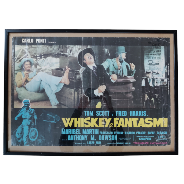 Italiensk vintage spaghettiwestern filmplakat: Whiskey &amp; Sp�gelser 1974