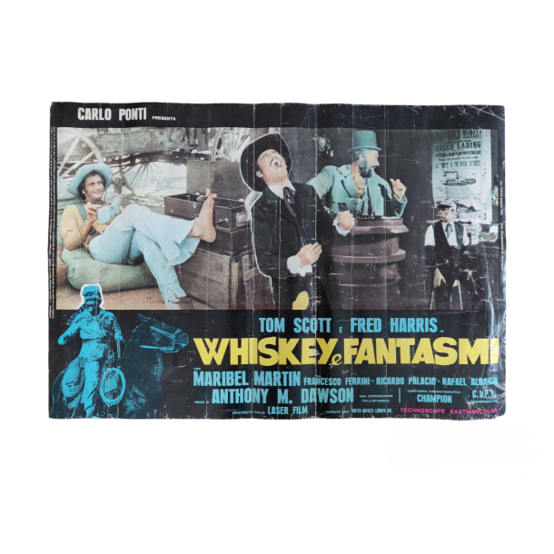 Italiensk vintage spaghettiwestern filmplakat: Whiskey &amp; Sp�gelser 1974
