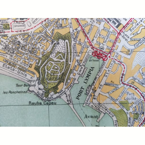 Gammelt kort over Nice, Frankrig, 1949