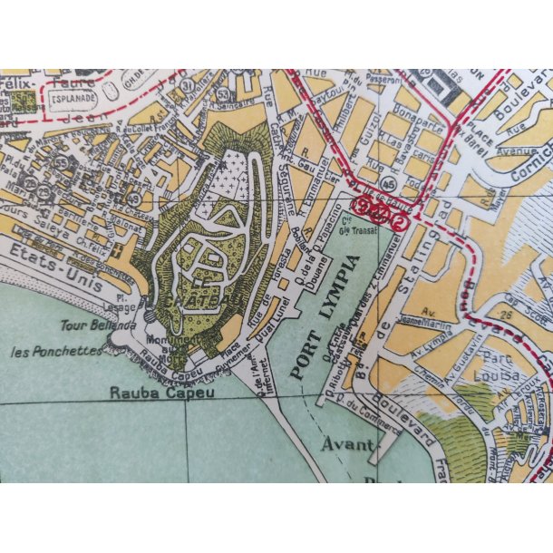 Gammelt kort over Nice, Frankrig, 1949