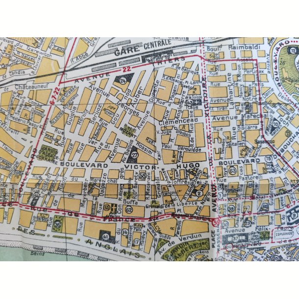 Gammelt kort over Nice, Frankrig, 1949