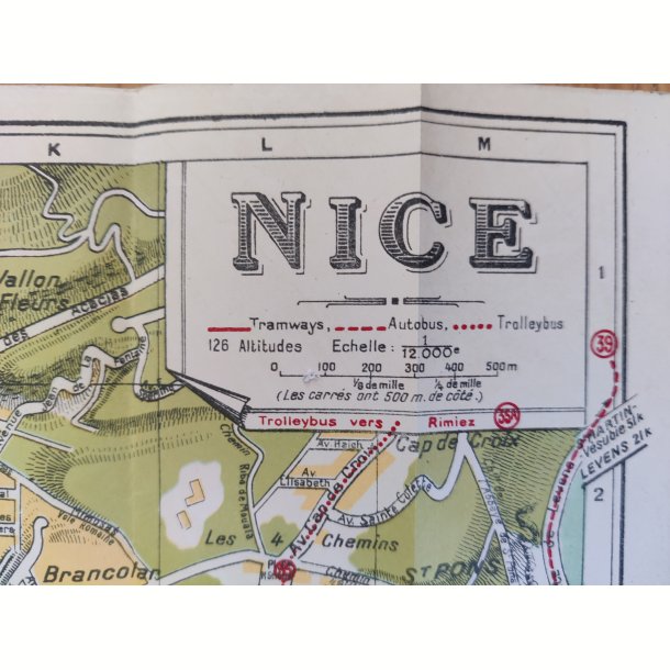 Gammelt kort over Nice, Frankrig, 1949