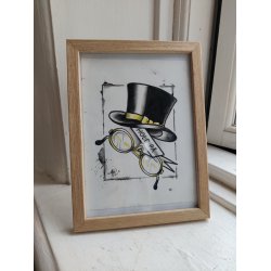 Hold p� hat og briller, org. tuschtegning/oliekridt