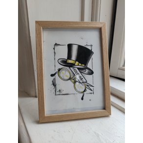 Hold p� hat og briller, org. tuschtegning/oliekridt