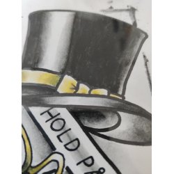 Hold p� hat og briller, org. tuschtegning/oliekridt