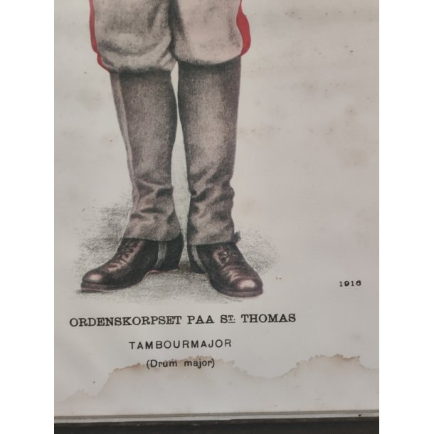 Gammelt tryk af uniformeret tambourmajor fra Vestindien 