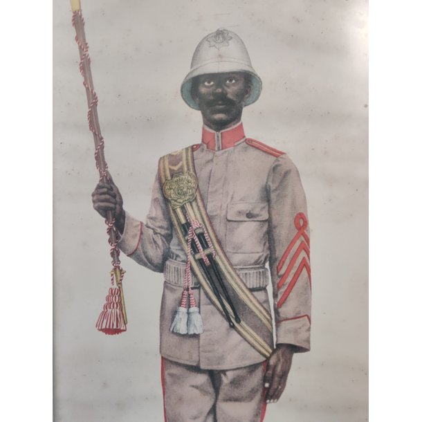 Gammelt tryk af uniformeret tambourmajor fra Vestindien 