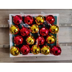 Vintage julekugler i plast, 18 stk disko guld/r�d