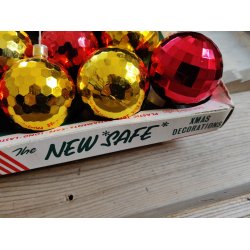 Vintage julekugler i plast, 18 stk disko guld/r�d