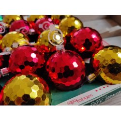 Vintage julekugler i plast, 18 stk disko guld/r�d