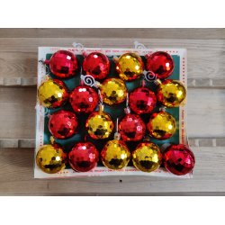 Vintage julekugler i plast, 18 stk disko guld/r�d