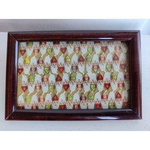 Gamle mini-glansbilleder i ramme, julemand / fader frost