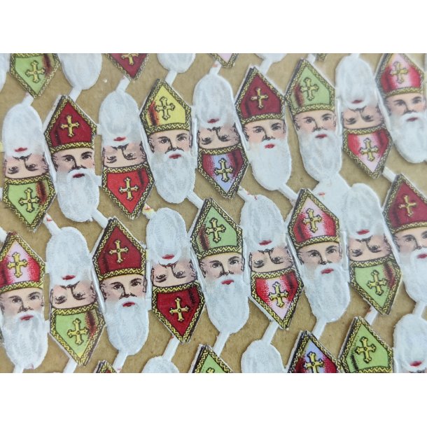 Gamle mini-glansbilleder i ramme, julemand / fader frost