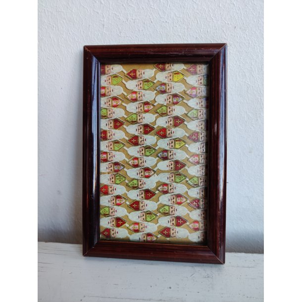 Gamle mini-glansbilleder i ramme, julemand / fader frost