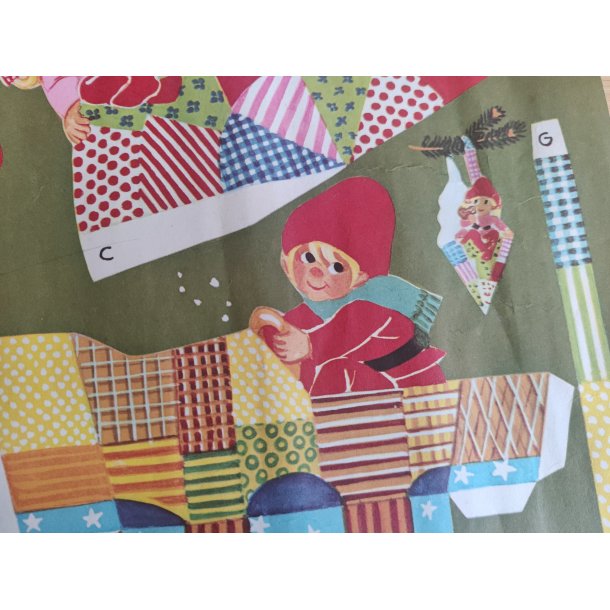 Org. gammelt juleklippeark med kurve og kr�mmerhuse, Illa Winkelhorn ca 1968