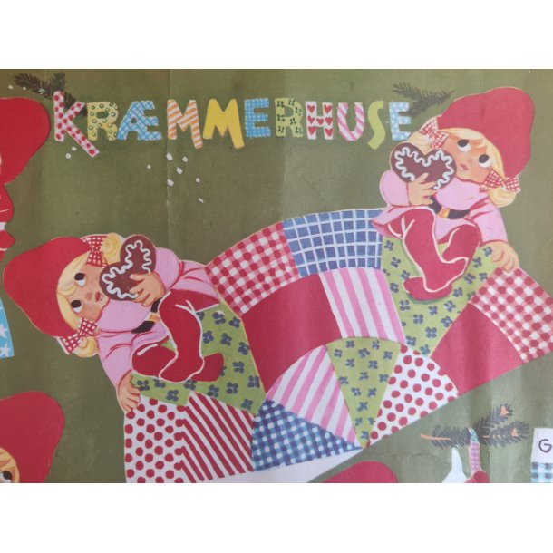 Org. gammelt juleklippeark med kurve og kr�mmerhuse, Illa Winkelhorn ca 1968