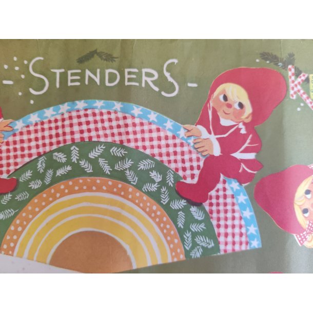 Org. gammelt juleklippeark med kurve og kr�mmerhuse, Illa Winkelhorn ca 1968