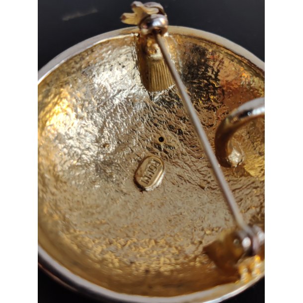 Vintage broche med sol, m�ne, stjerner. Bl� emalje og rhinsten 1990'erne