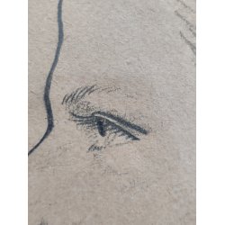 Original blyantstegning af ung pige i profil, 1948