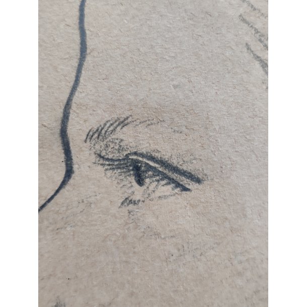 Original blyantstegning af ung pige i profil, 1948