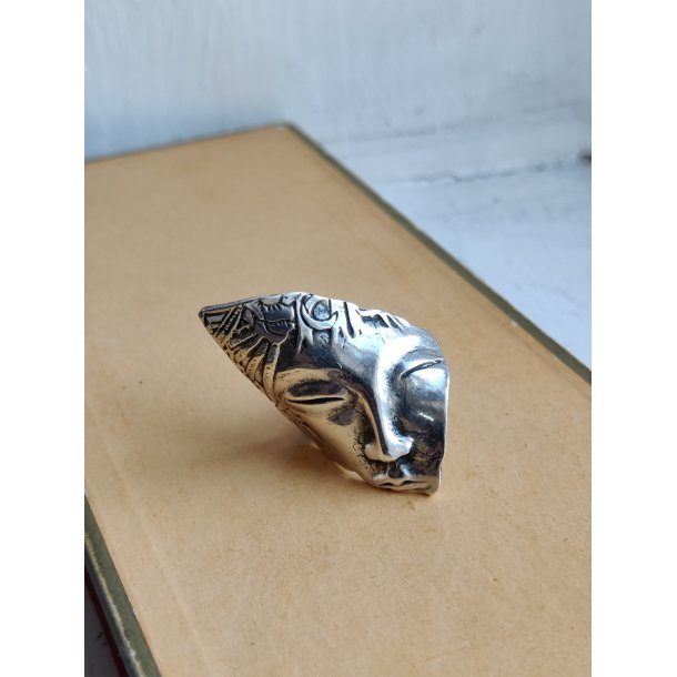 Unik s�lvring med ansigt, str 55