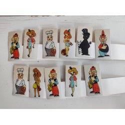 Vintage bordkort med karikaturer, ca. 1940-1950