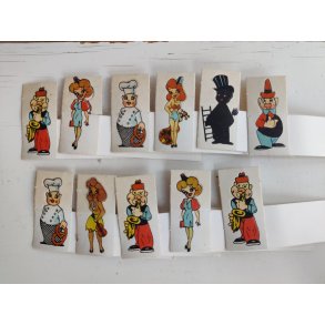 Vintage bordkort med karikaturer, ca. 1940-1950