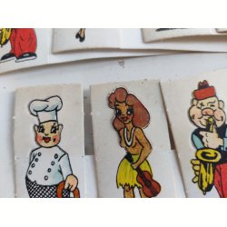 Vintage bordkort med karikaturer, ca. 1940-1950